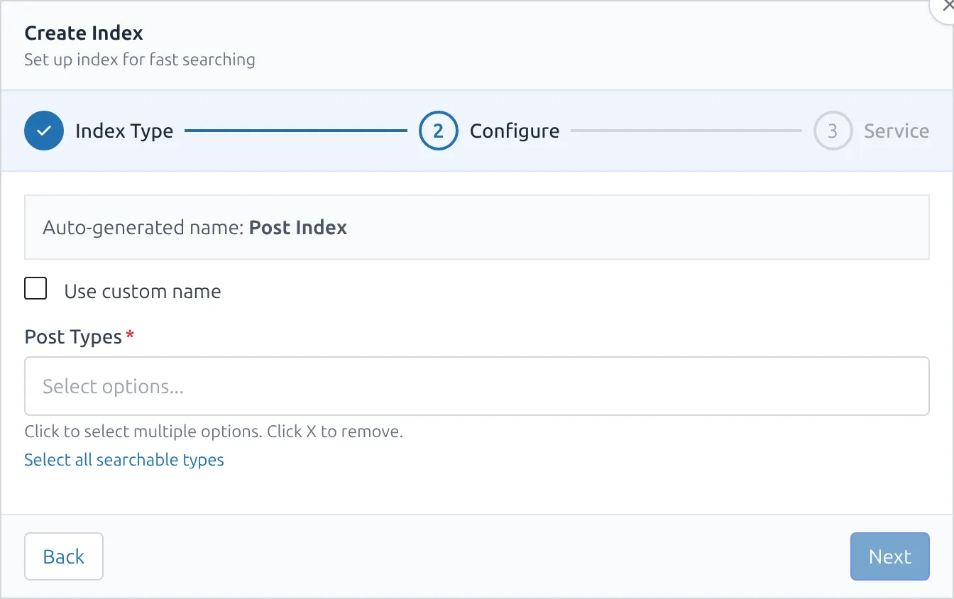 The index creation wizard